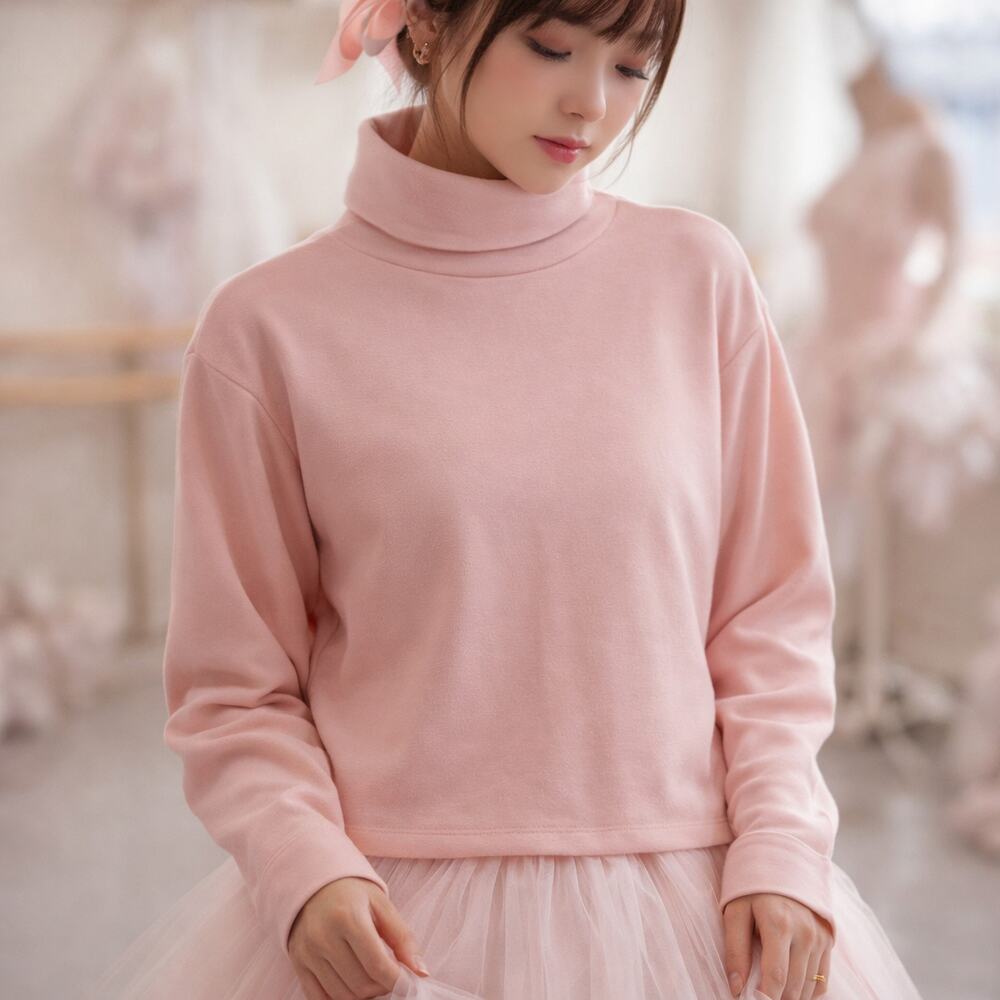 Eddie Bauer Vintage Pastel Pink Turtleneck Shirt Small Balletcore Distressed
